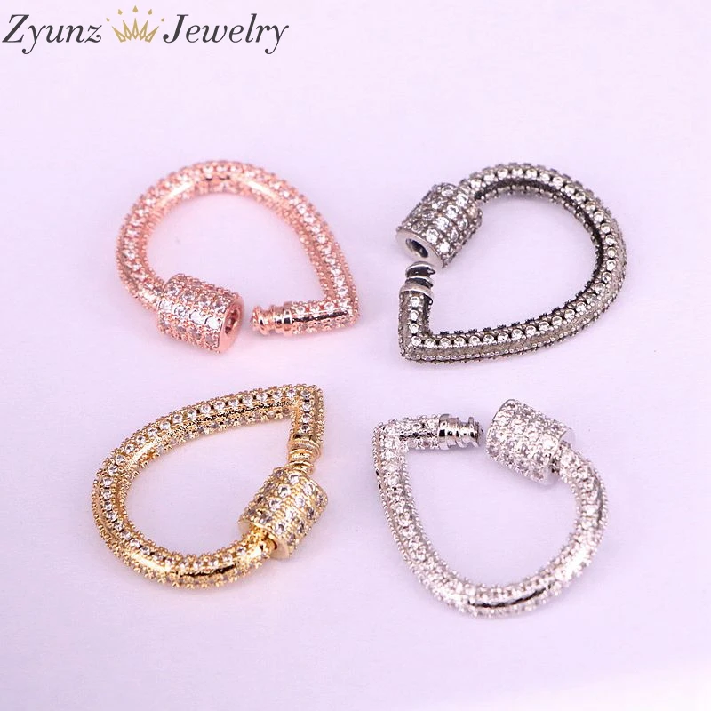 6PCS, CZ Micro Pave Crystal Zirconia Clasp Drop Shaped Lock Carabiner Pave Lock Jewelry Findings