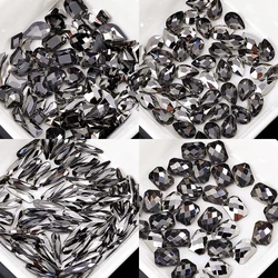 20 pz Strass Jet ematite teardrop rettangolo Strass viso Nail Art Decorationl Non Hotfix Flatback cristallo luccica pietre