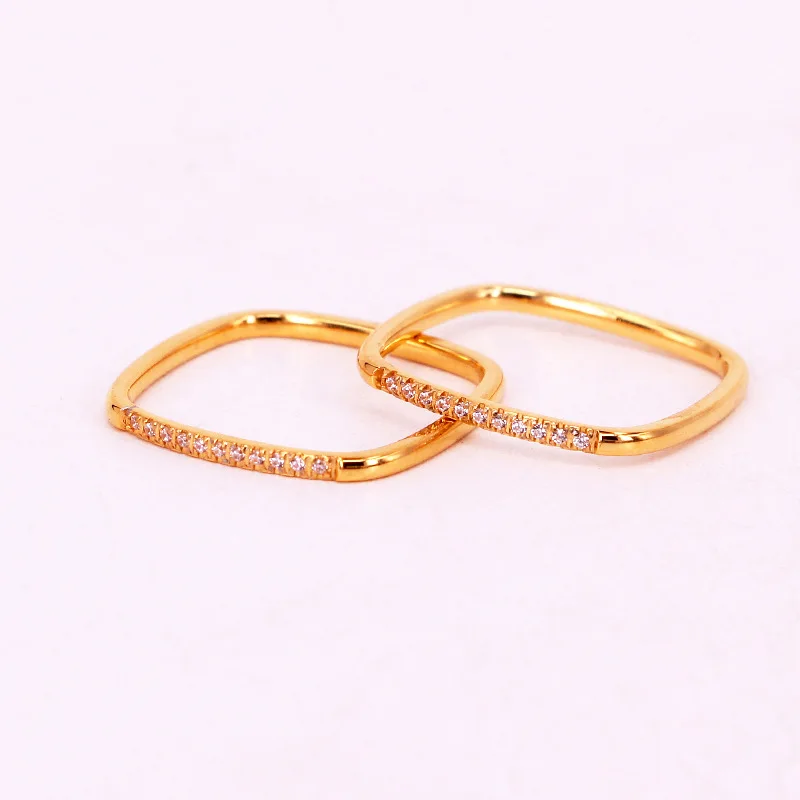 Hot Selling Stainless Steel Jewelry Geometric Square  Shape CNC Inlaid Zircon Ring For Love Woman Party Gift Wholesale