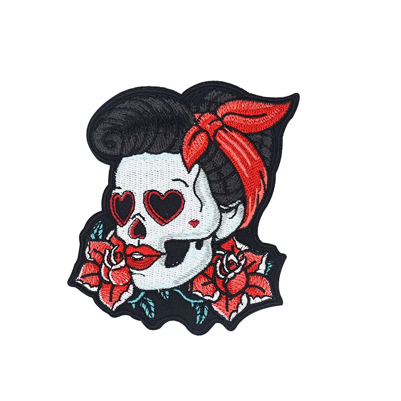 Loving Eyes Pin Up Girl & Pink Rose Skull Patch, Ladies Back Embroidered Iron On Or Sew On Patches 3.5*4 INCH Free Shipping