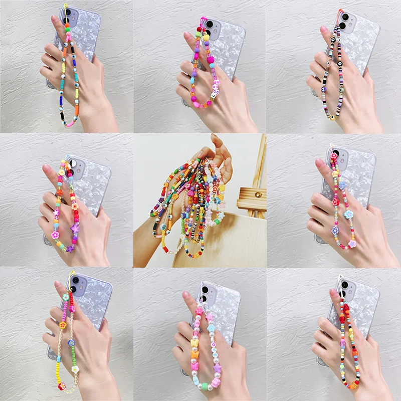 Fashion Acrylic Mobile Phone Strap Lanyard Colorful Eye Beaded Rope for Cell Phone Case Hanging Phone Chain Jewelry