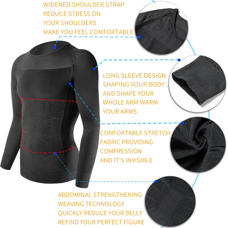 Moldeador de Cuerpo Adelgazante para hombres, ropa moldeadora de Abdomen, entrenador de cintura, chaleco de postura correctiva, camisas de compresión, corsé de manga