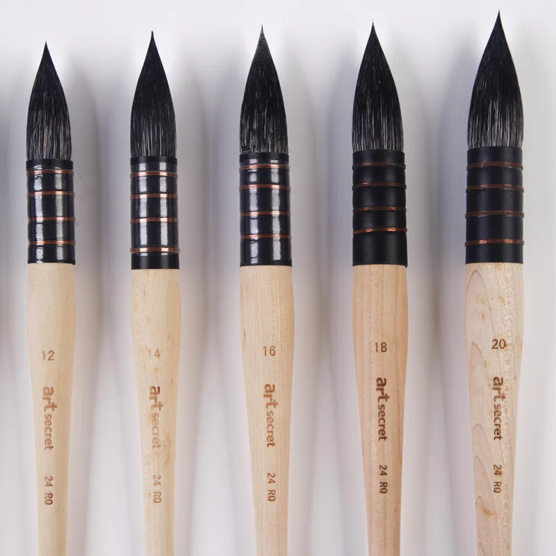 ArtSecret Hohe Grade 24RQ Aquarell Malerei Pinsel Schwarz Eichhörnchen Haar Holzgriff Künstlerische Schreibwaren Kunst Werkzeug Liefert – Detail 7