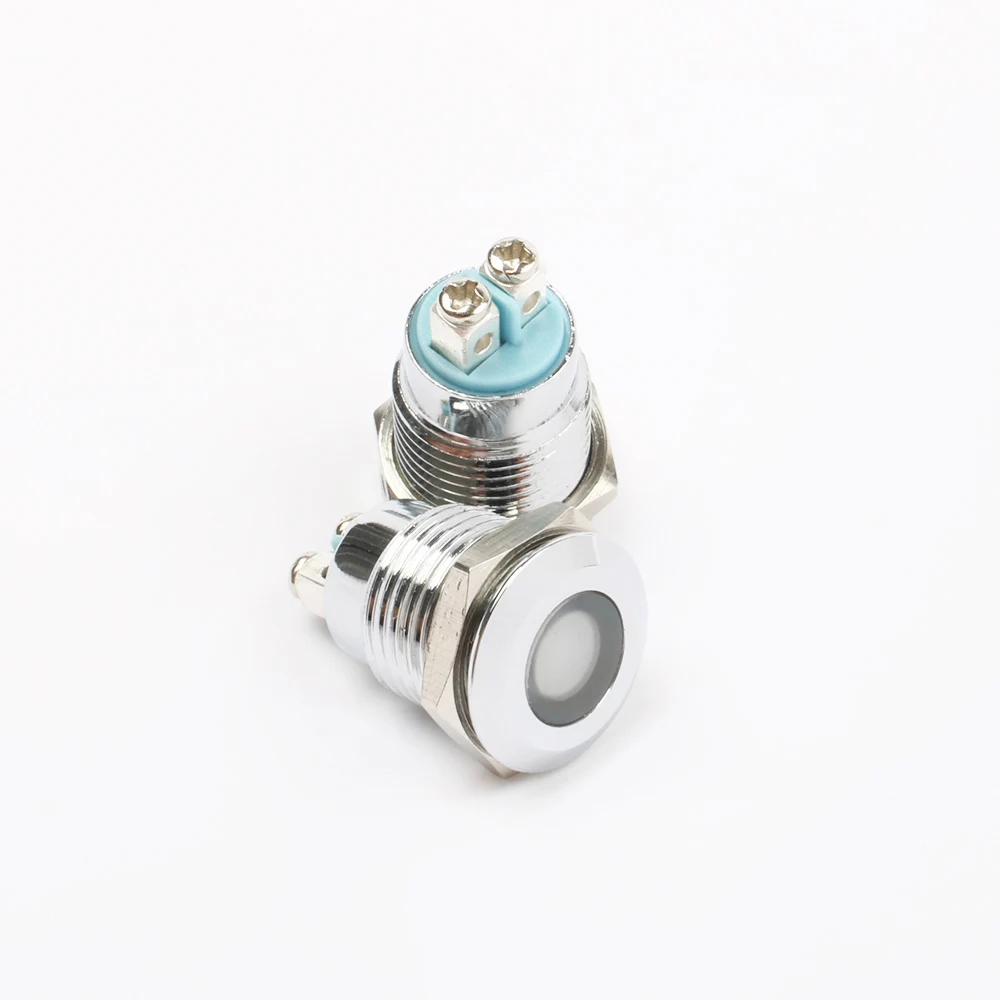 1PC 12mm LED Metal Indicator Light Flat Waterproof Signal Lamp Light 3V6V 12V 24V 220V Screw Connect Red Yellow Blue White Green