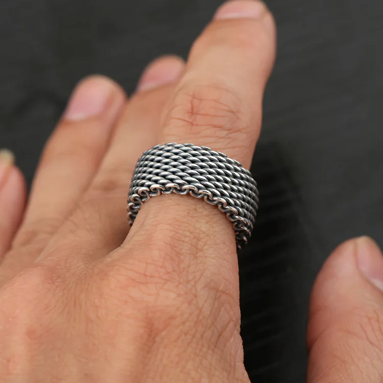 s925 sterling silver jewelry retro classic silver wire braided ring do old dyed black soft girl soft ring