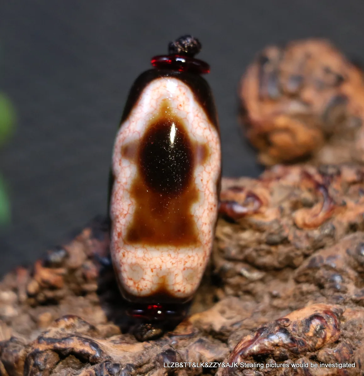 

Magic Energy Tibetan Old Agate Red Wine Color 2 Eye Wealth God dZi Bead Pendant LKbrother Talisman Treasure