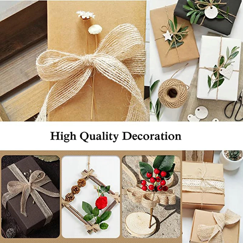 2 Meters Natural Jute Burlap Ribbon for Diy Gift Warrping Hemp Vintage Ribbons Festival Decoration Party Crafts Christmas Tree