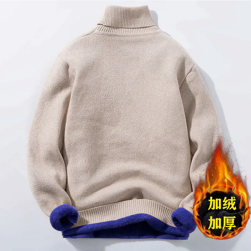 Autumn Winter New Men's Casual Knit Sweaters Plus velvet Sweater Flannel New Pullovers Spandex Turtleneck  Male Brand Clothes