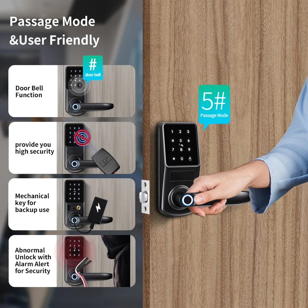 RAYKUBE A290F Smart Fingerprint Door Lock Deadbolt Tuya APP Wifi Remote Control Open The Door with Key and Ic Card Smart Home