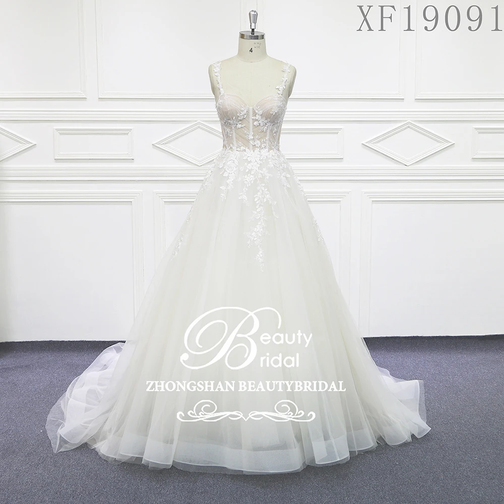 

Beautybridal 100% Real Photos Luxury Wedding Dresses Royal Train Lace Appliques Cap Sleeve Wedding Dress Vestido XF19091