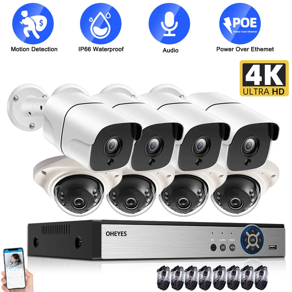 

CCTV Camera Security System Kit POE 4K 8Ch NVR Kit Outdoor Audio Night Vision IP Camera Video Surveillance System Set 8MP XMEYE