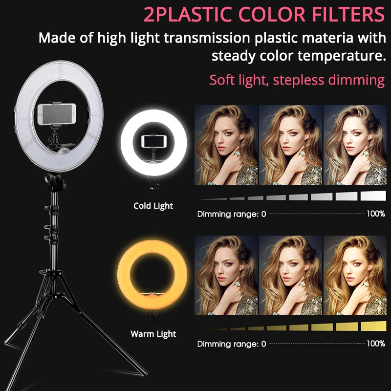 TRAVOR Ring Light lampada ad anello da 14 pollici con treppiede dimmerabile 5500K per Studio Fill Light YouTube Live Makeup lampada anulare rotonda a LED