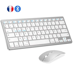 AZERTY Layout French Bluetooth Keyboard Mouse Combo Wireless Mice Ultra Slim Mute for Mac iPad iPhone iOS Android Windows