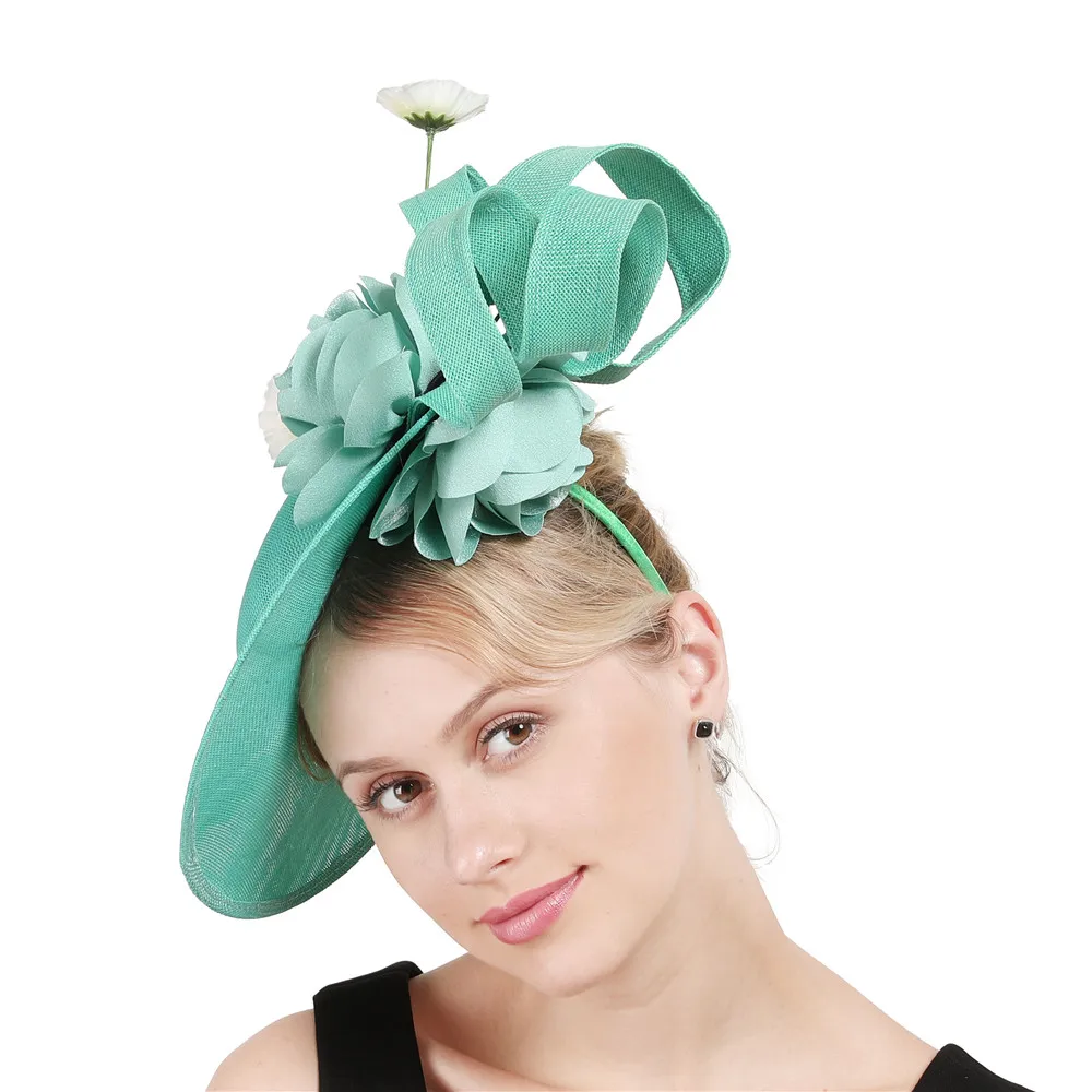 Charming Flowers Fascinator Hat Woman Big Head Top Hats with Clip Hair Band Ladies Wedding Royal Ascot Dinner Party Hair Accesso