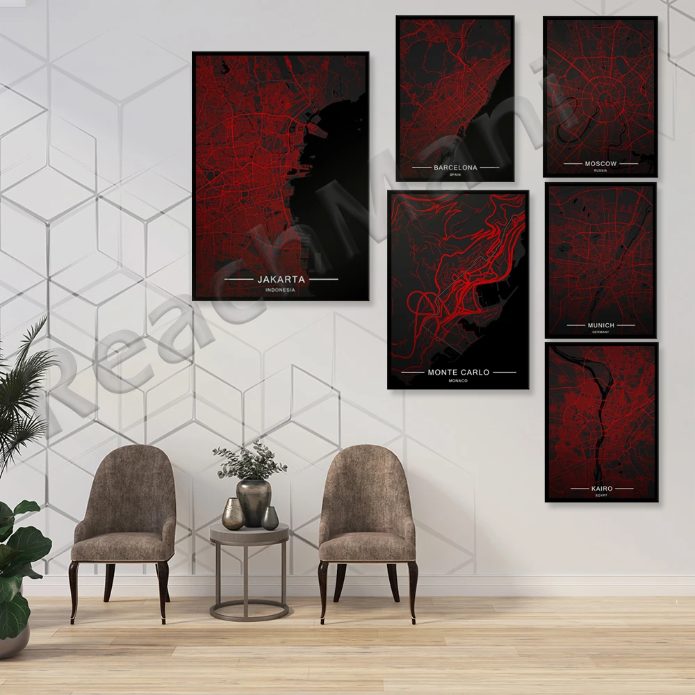 

Red word poster city map Paris London New York Nordic print canvas painting wall painting life home decoration