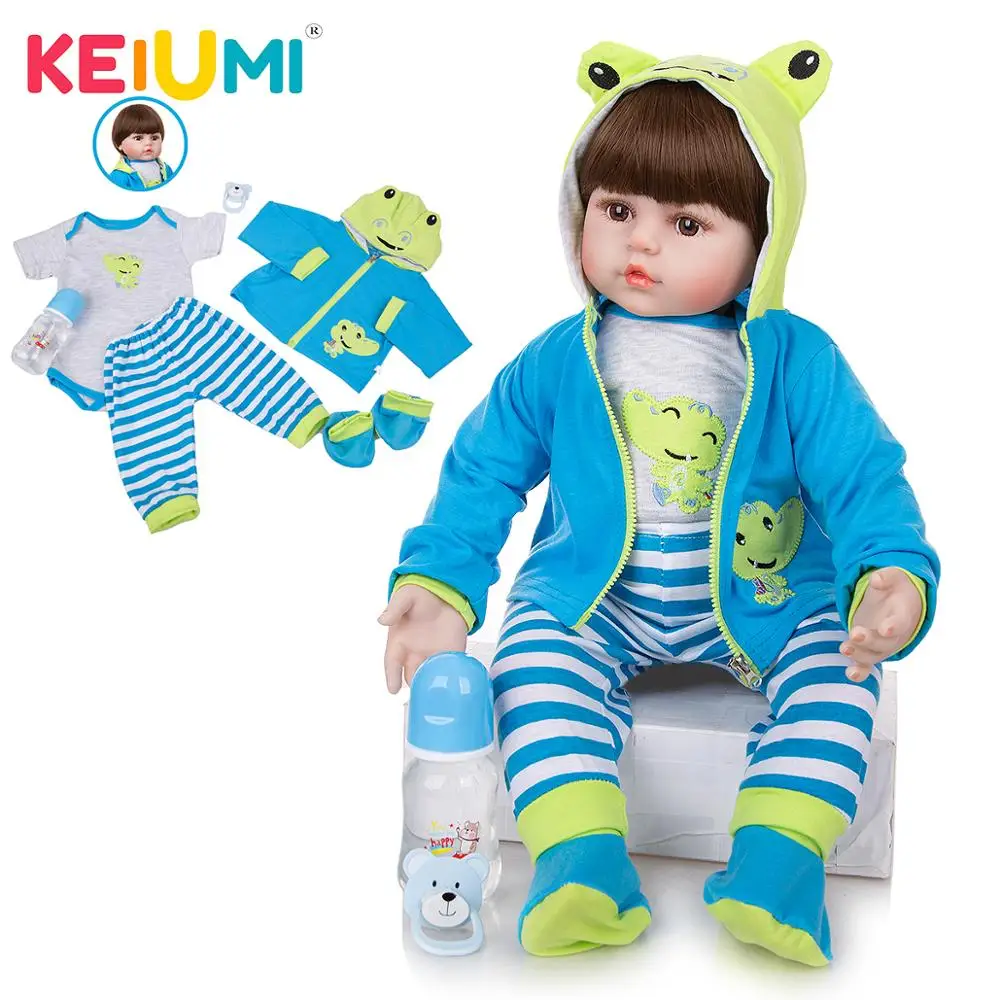 

KEIUMI Lovely 24 Inch 60 cm Boneca Reborn Toy Soft Silicone Newborn Doll For Boy Realistic Cloth Body Kids Christmas Gifts