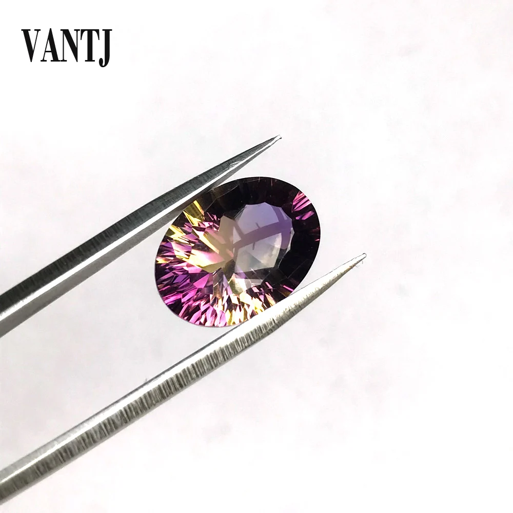 

VANTJ Natural Ametrine Loose Gemstone Oval Concave Cut for Silver Gold Mounting DIY Decoration Fine Jewelry