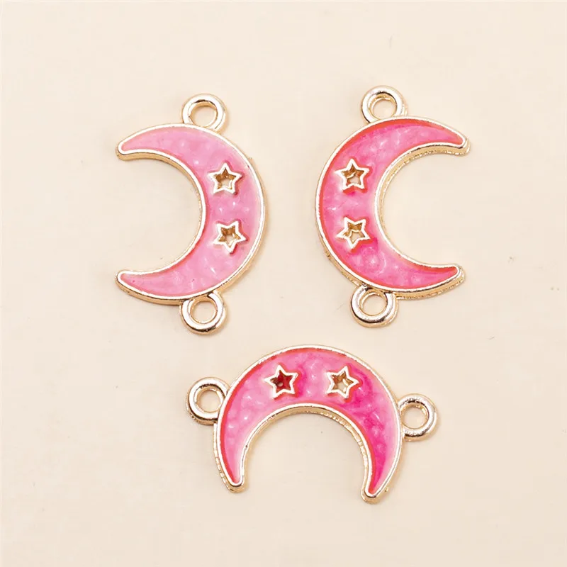 10pcs/lot Rose Red Moon Metal Connector Charms Pendants DIY Necklace Bracelet Earrings For Jewelry Making Accessories