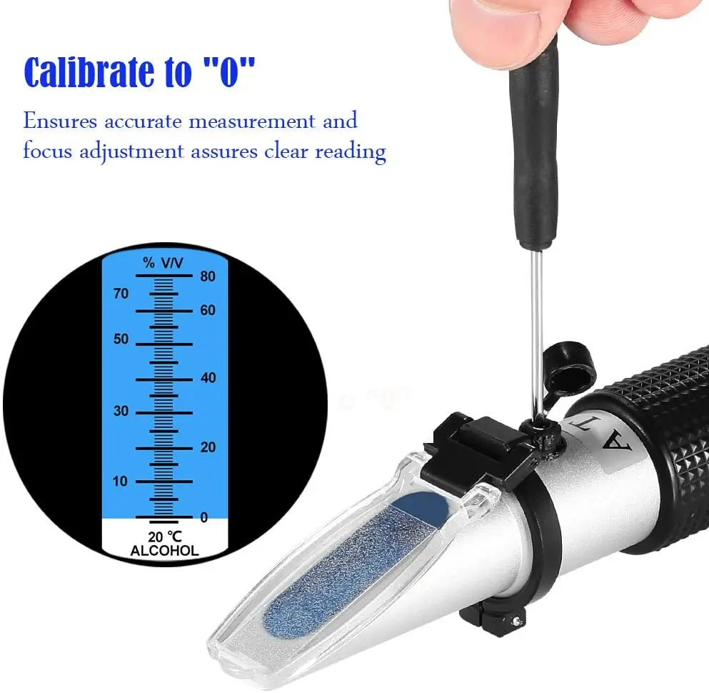 Refratômetro de destilaria portátil 0-80% v/v, refratômetro de álcool, testador de nível de álcool