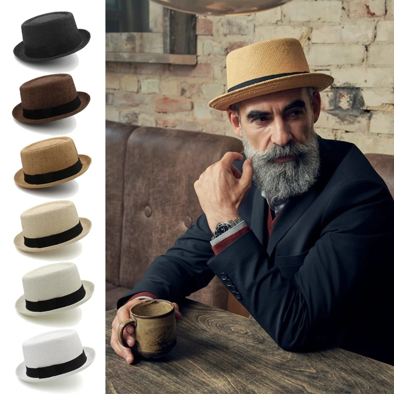 Mężczyźni Kobiety Klasyczne Słomkowe Czapki Pork Pie Fedora Sunhats Trilby Caps Summer Boater Beach Outdoor Travel Party Rozmiar US 7 1/4 UK L