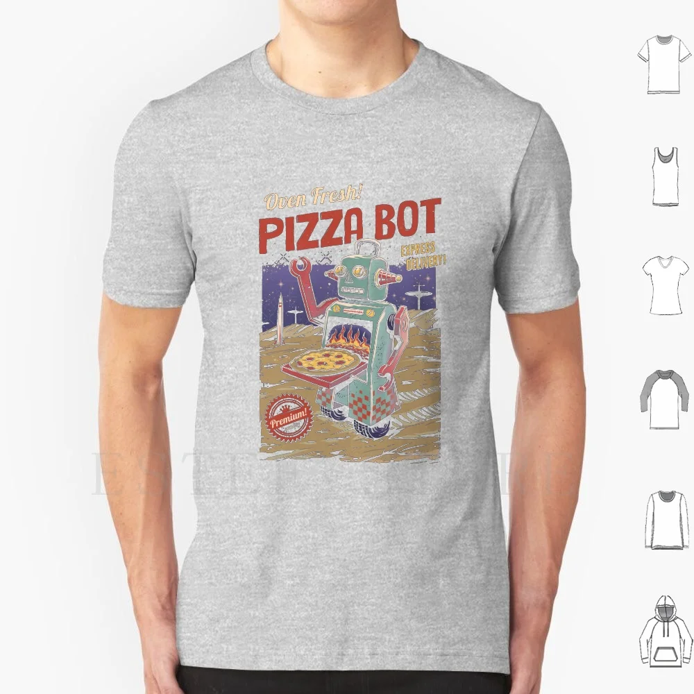 Pizza Bot T Shirt Cotton Men DIY Print Pizza Robot Retro Robot Cute Food Pizzas Retro 80s