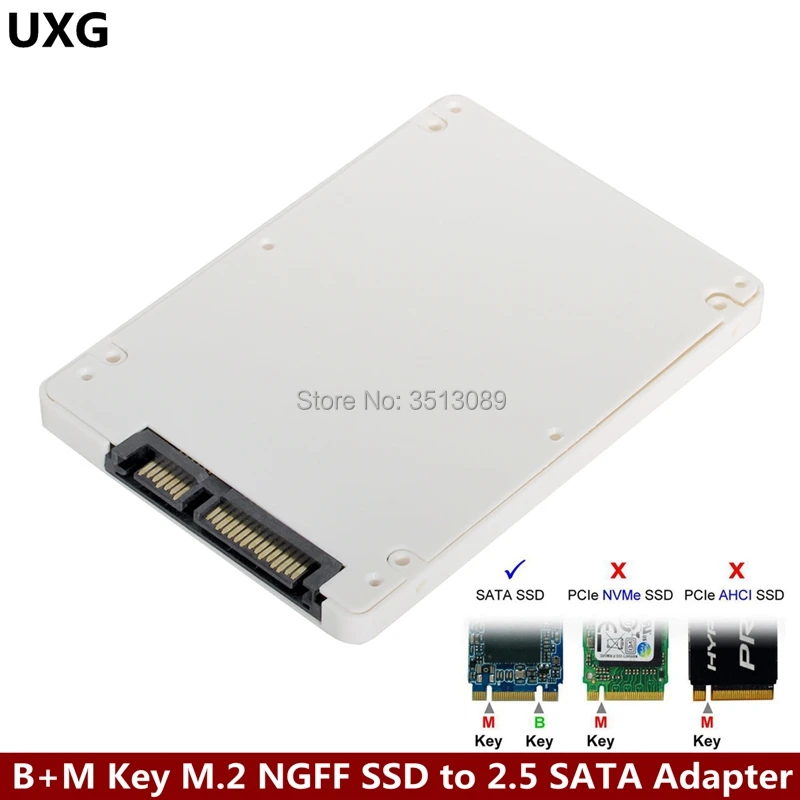 B+M Key M.2 NGFF SSD to 2.5 SATA Adapter Card Adapter with White Case