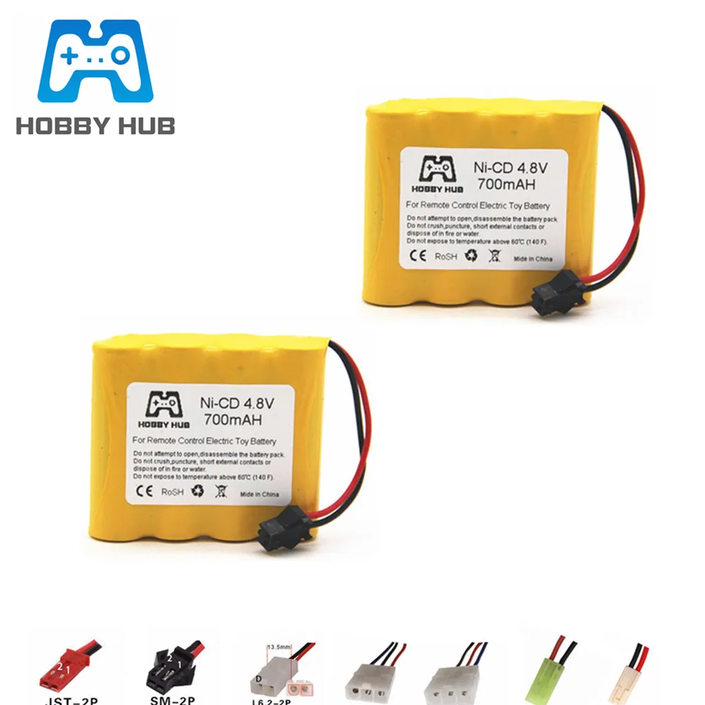 Batería Nicd de 4,8 v para juguetes a control remoto, coches, pistolas, tanques, Robots, 700mah, 4,8 v, batería recargable de 4 x AA, paquete de 2 piezas para barcos a control remoto