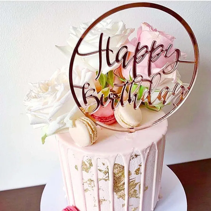 Gold Silber Alles Gute zum Geburtstag Kuchen Topper Acryl Klassische Geburtstag Cupcake Topper Dessert Dekoration für Baby Dusche Kuchen Liefert – Detail 22