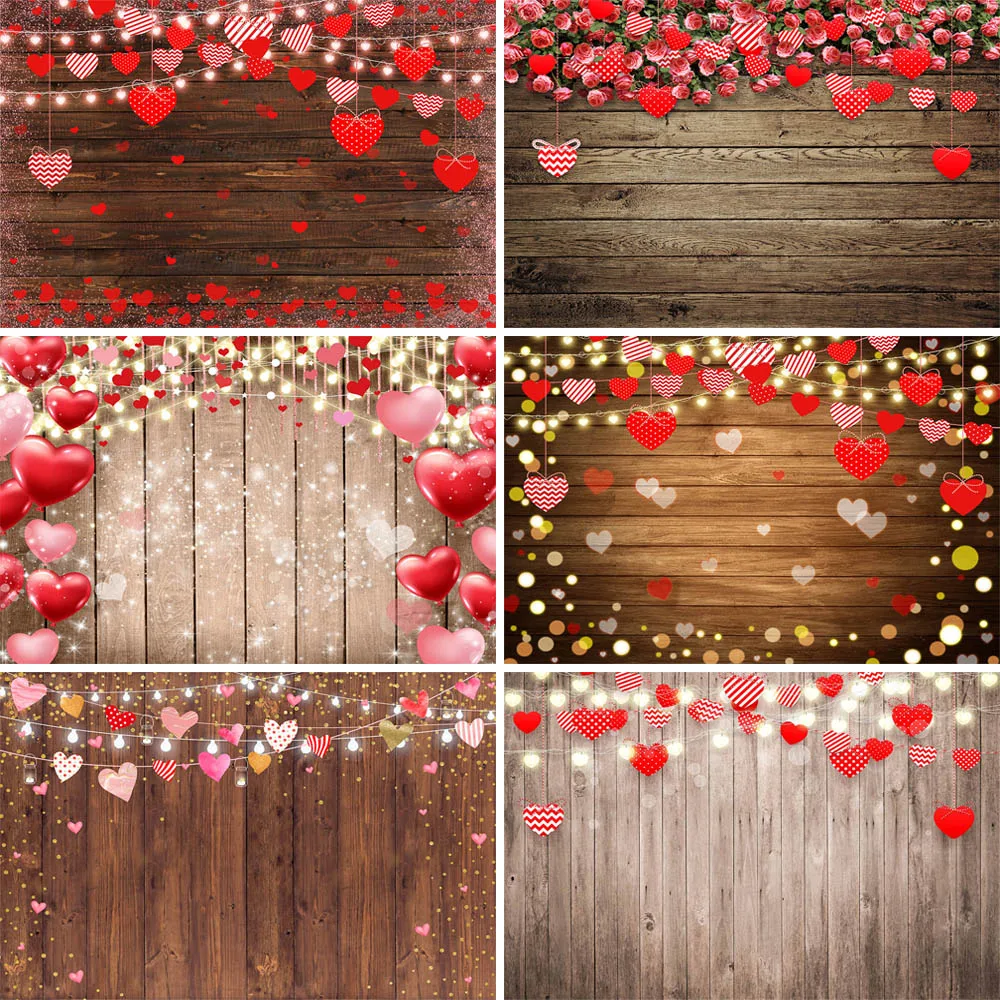 

Mocsicka Valentine's Day Photography Backdrops Brown Planks Love Heart Light Shiny Kid Child Birthday Photo Background Photocall