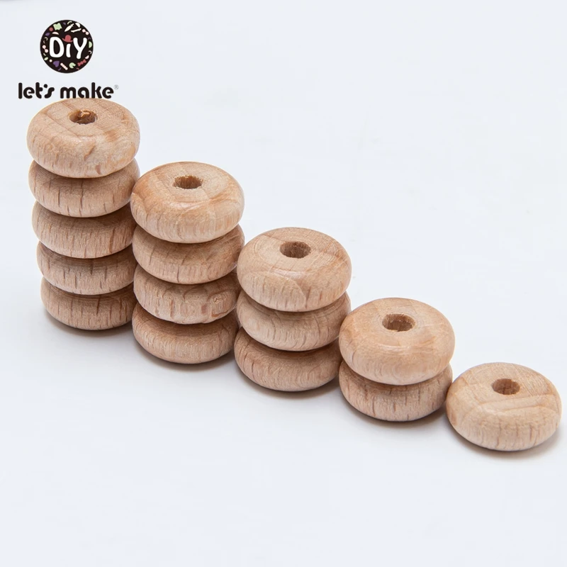 Let\'s Make 100pcs Abacus Beads Baby Wooden Teether Natural Lentil Beads Beech Balls Perle DIY Teething Necklace Nursing Toy