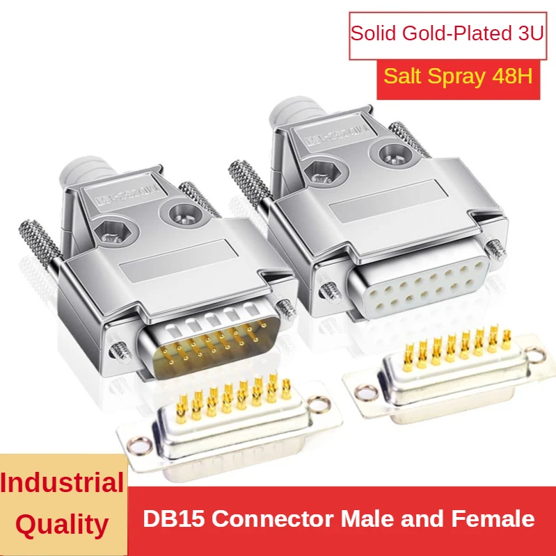 Industrial Solid Pin DB15 Male Female 2-row 15 Pin Series Oral Parallel Port Connector Metal Hood Plug Computer Components