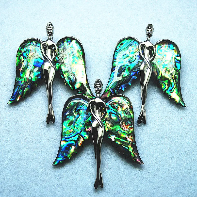 1PC Nature Shell Pendants Abalone Brooch Angels With Wing 65X43MM Hot Designs For Your Buying Saltwater Pendants