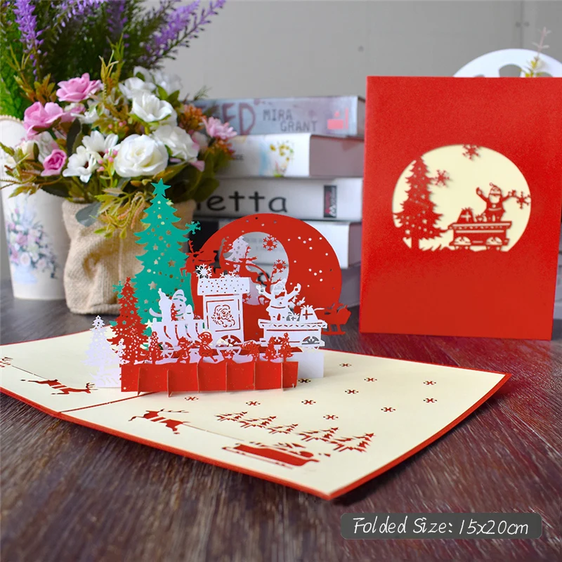 Neue 3D Pop-Up Weihnachtskarten Weihnachtsmann-Einladungskarte Partykarte Kindergeschenke Neujahrs-Dankeskarte Feiertagsgeschenk Postkarte – Detail 10
