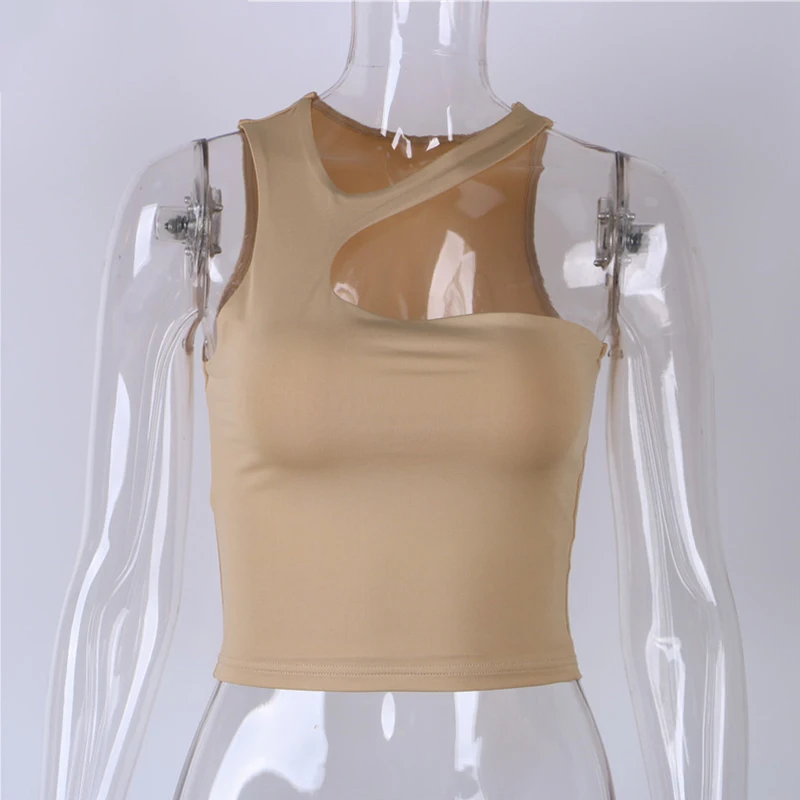Cut Out Sexy Crop Off Schulter Solide Dünne Sport Kurze Tops Frauen Tank Unregelmäßigen Sommer Rohr Tops – Detail 17