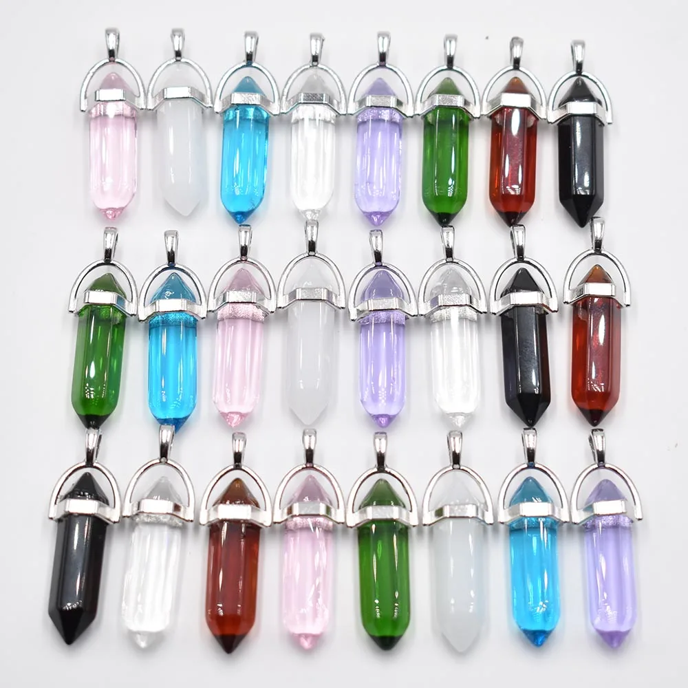 Modische Glas-Mischkristall-Säulenanhänger & Halsketten zur Schmuckherstellung, Charm-Pendel-Accessoire, 24 Stück/Los, Großhandel, versandkostenfrei. – Detail 1