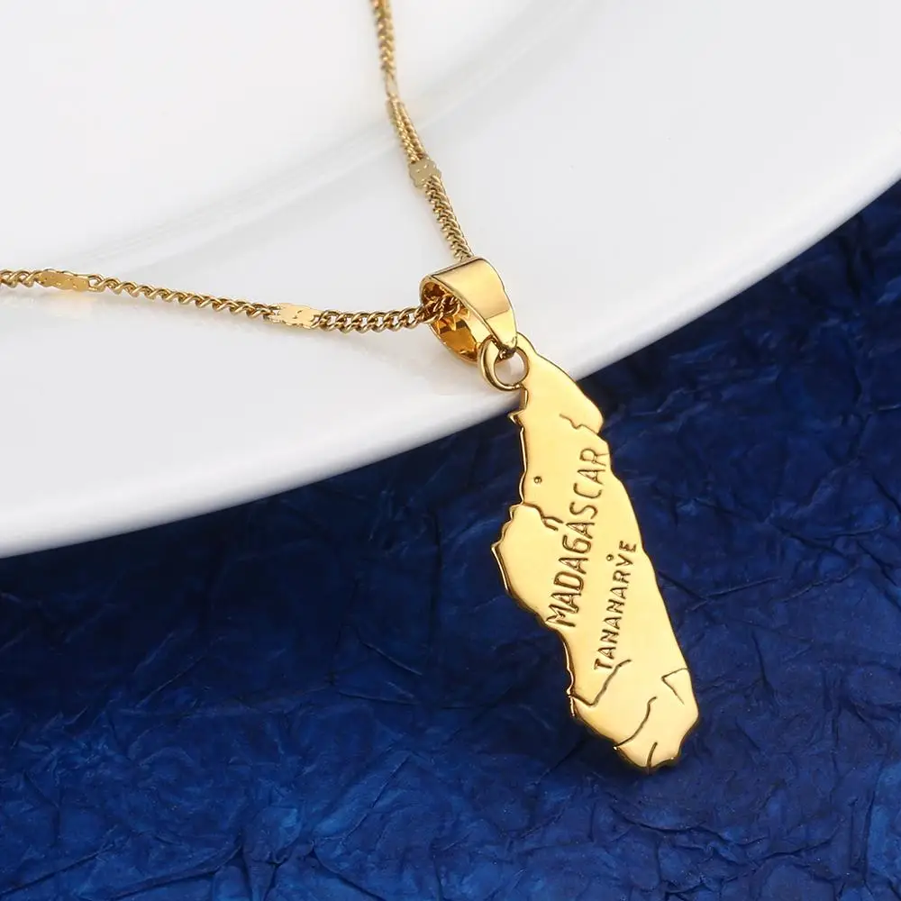 Trendy Gold Color Madagascar Map Pendant Necklace Malagasy Maps Chain Jewelry