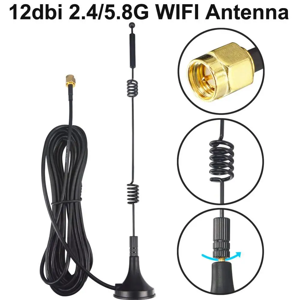 12dbi WIFI Antenna 2.4G/5.8G Dual Band Pole Antenna SMA Male with Magnetic Base For Router Camera Signal Booster1