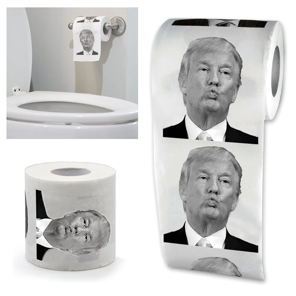 Broma divertida de papel tisú, regalo de broma, baño creativo, divertido papel higiénico, presidente Donald Trump, papel higiénico, envío directo