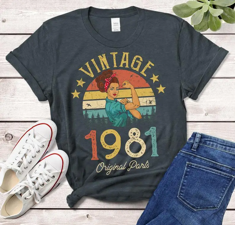 Vintage 1981 shirt Made in 41th birthday Funny Graphic Cotton Women  harajuku Tshirt Short Sleeve  Tees O Neck Female Clothing