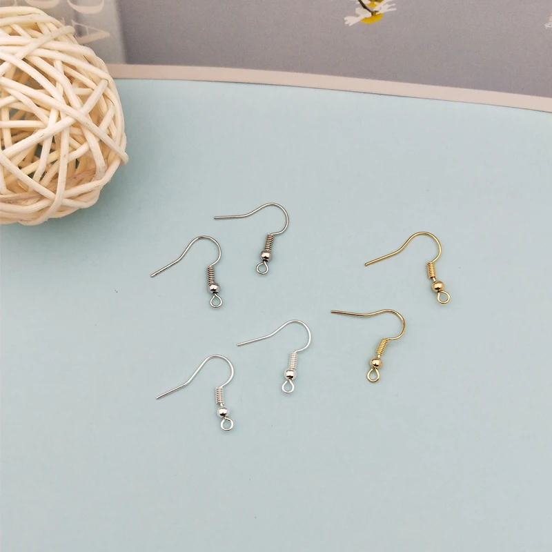 100pcs/lot Gold Silver Colors Earring Hooks Beads Iron Ear Hook Clasp With Bead Charms Earring Wires Fit DIY Jewelry Findings