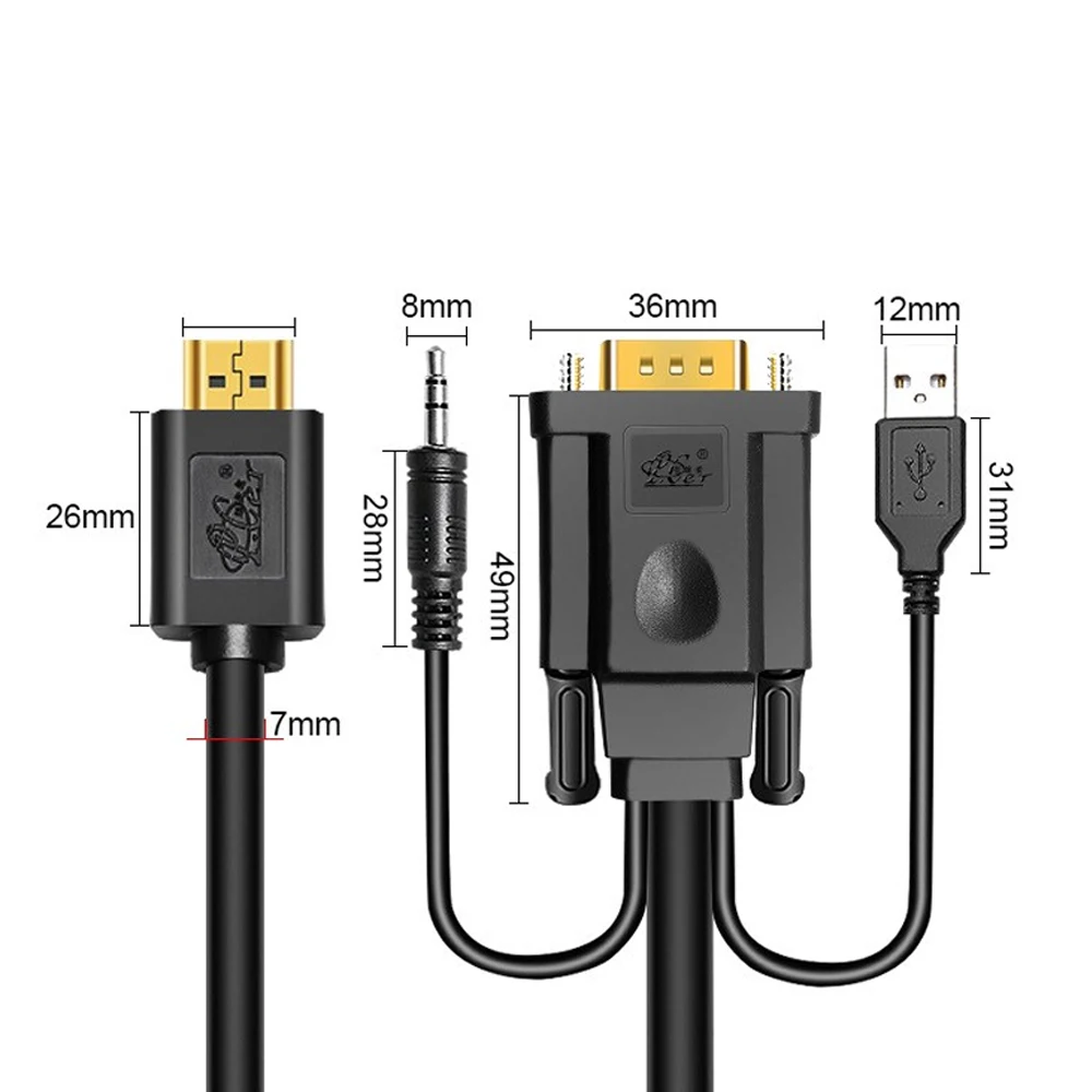 PCER cavo VGA a HDMI da maschio a maschio per Monitor PC proiettore HDTV cavo HDMI VGA cavo audio USB extra