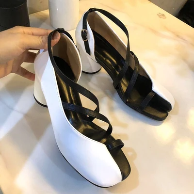 

Vintage Ladies Women Shoes Tabi Toe Block High Heel Sandals Buckle Strap Dress Party For Summer Split Pig Toe Zapatos Mujer