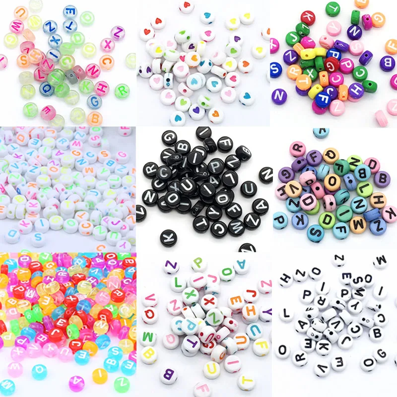 

Mixed Color Letter Heart HAcrylic Beads 4*7mm Round Flat Alphabet Loose Spacer Beads For Jewelry Making Handmade DIY Bracelet