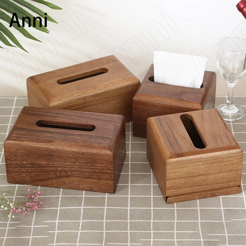 

Japanese Walnut Wood Tissue Boxes Simple Modern Solid Wood Napkin Holder Living Room Bedroom Desktop Paper Towel Storage Box