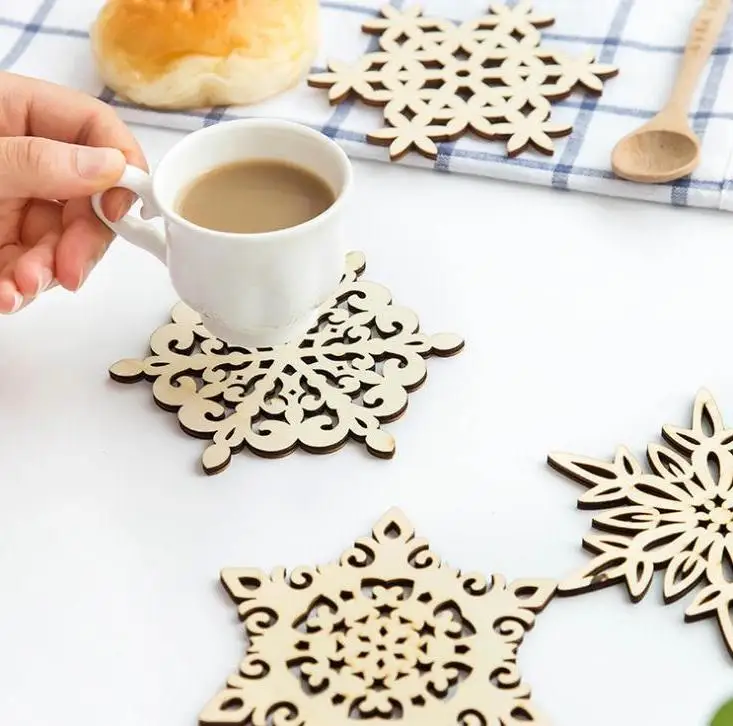 

Wooden Snowflake Mug Coasters Holder Chic Drinks Coffee Tea Cup Mat Decor Mats 120pcs/lot Wholesale