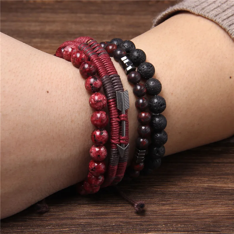 Vintage Multilayer Men Bracelet Natural Stone Lava Beads Bracelet Fashion Black Arrow Charm Bracelet Bangles Jewelry Male Women - Image 6