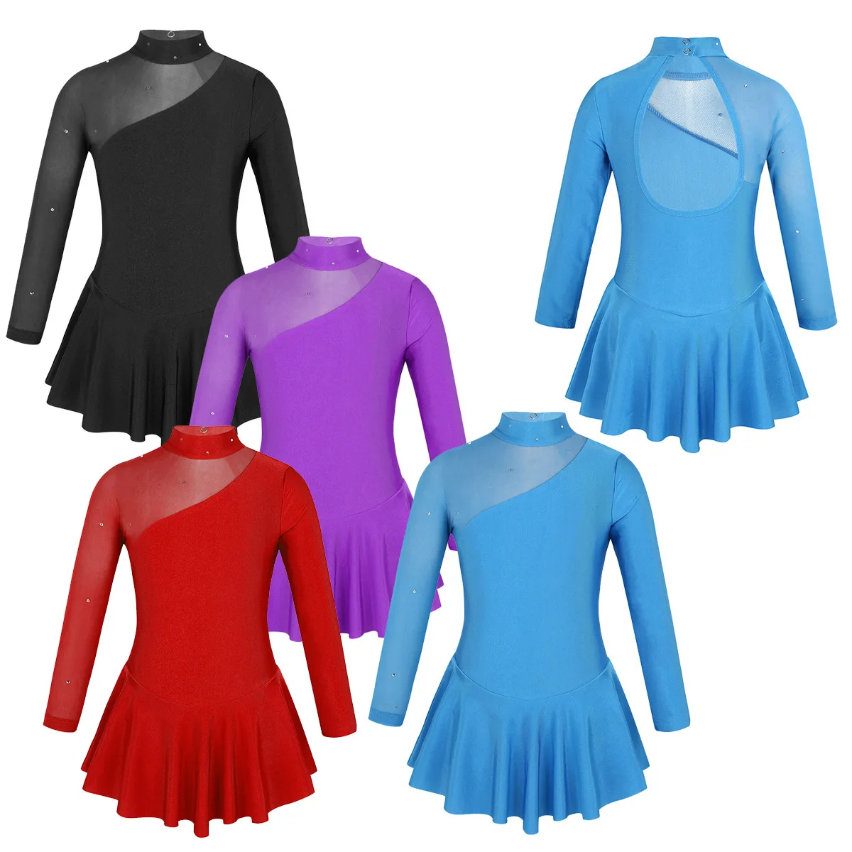 Kid Mädchen Ballett Kleid Langen Ärmeln Trikot Tüll Tutu Kleid für Abbildung Ice Skating Roller Skating Bühne Leistung Dancewear