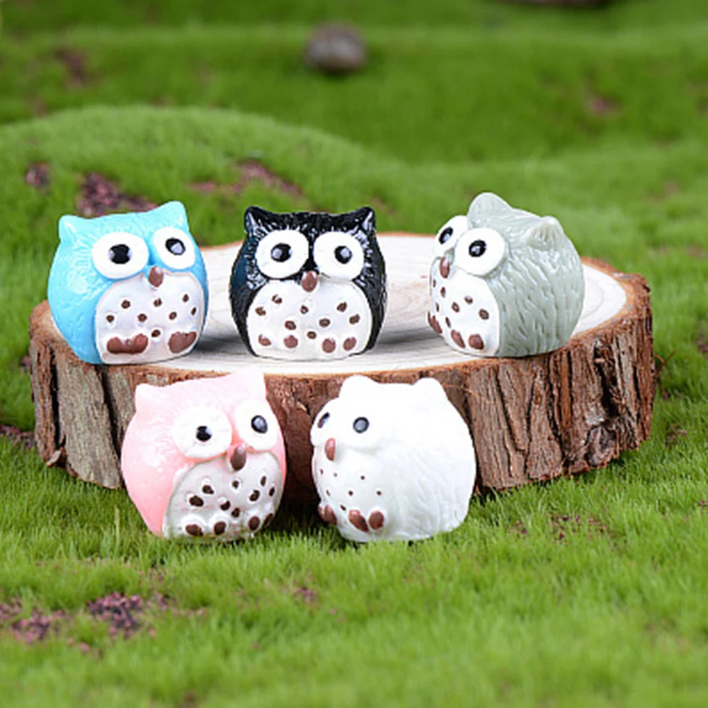 5Pcs Resin Owl Ornament Mini Owl Crafts Miniatures Figurines Family Micro Landscape Decoration Owl Accessorie for Home Decor