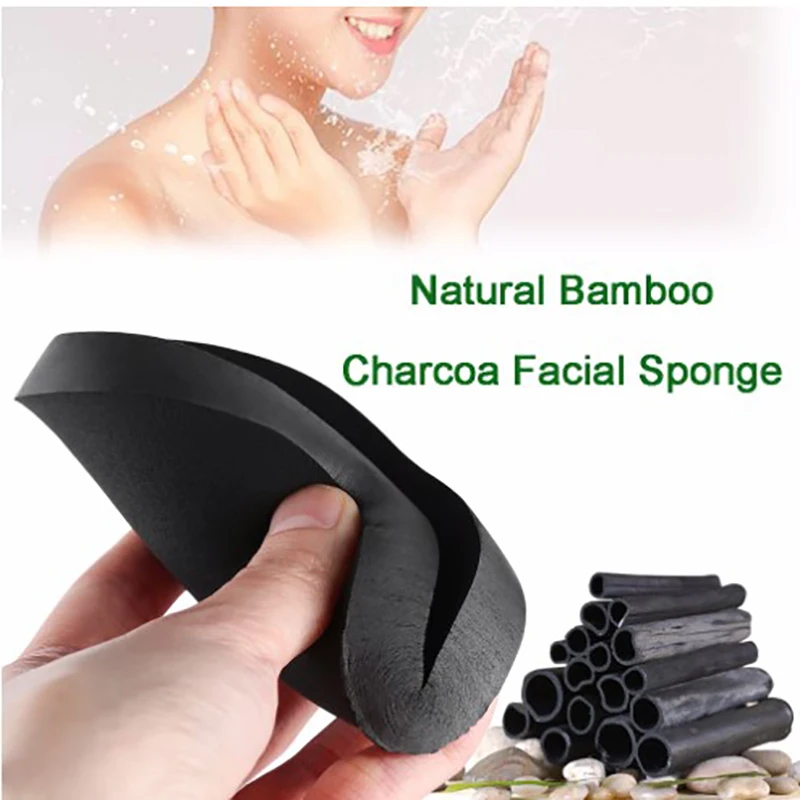 Black Bamboo Charcoal Face Clean Sponge Wood Fiber Face Wash Makeup Puff