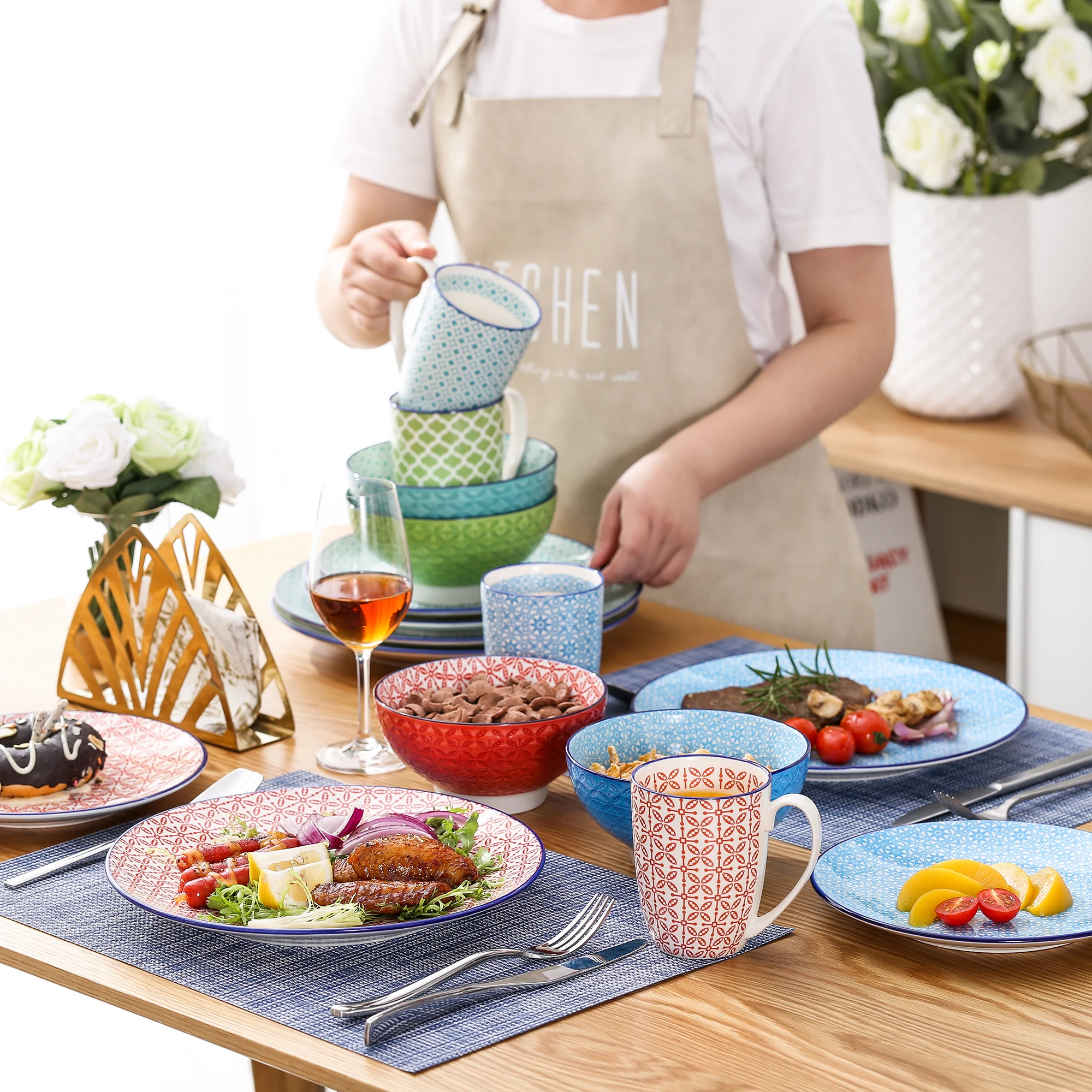 Bol Petit Dejeuner Bols Cereales - Ensemble Bol A Soupe En Ceramique De 700 Ml - Lot De 6 Bols à Céréales En Porcelaine De Couleur - Service De Bol Ramen